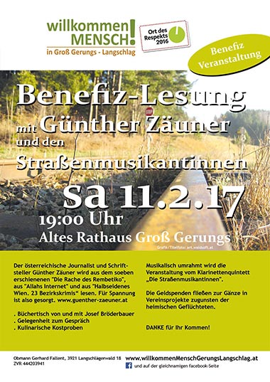 Benefiz-Lesung 11.2.2017 mit Günther Zäuner
